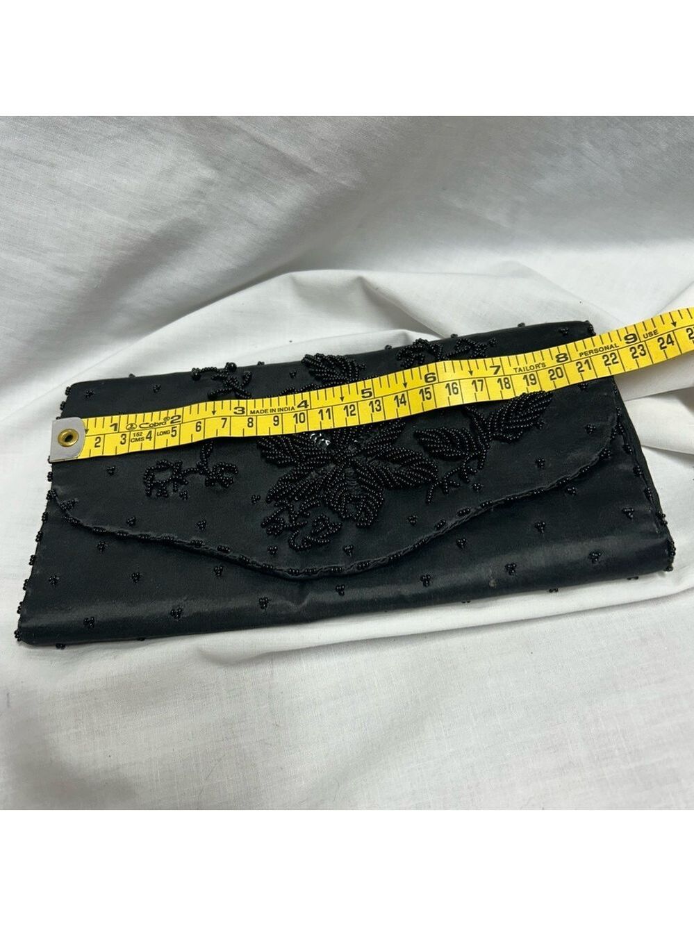 Nice Vintage Art Deco Clutch Black Beaded Sequin Satin Made In Hong Kong - Picture 8 of 9